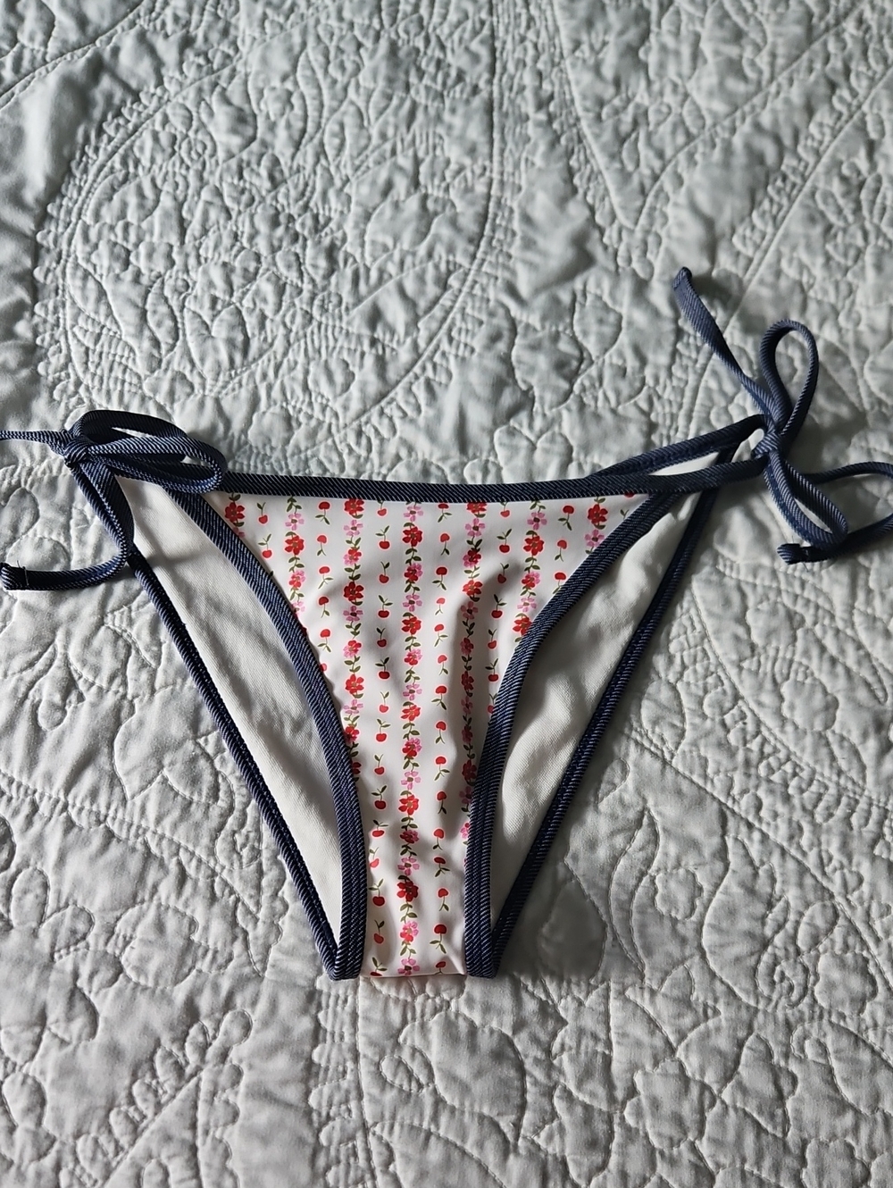 wild fable White Bikini Bottom with Red Floral Print and Navy Trim